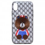 Wholesale iPhone X (Ten) Design Cloth Stitch Hybrid Case (Brown Teddy Bear)